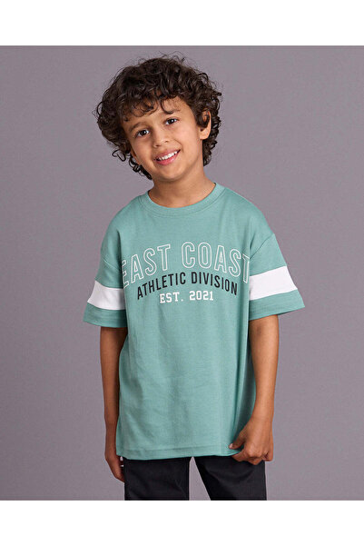 REDTAG Boys Green Oversized Graphic Short Sleeve T Shirt