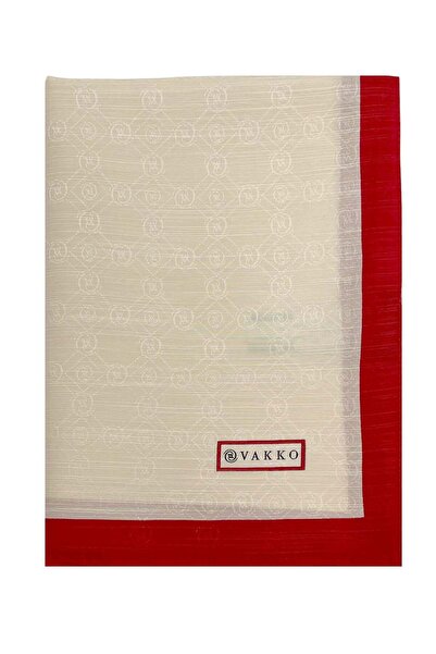 Vakko Cotton Silk Shawl - Striped Hologram - Cream Pomegranate Flower