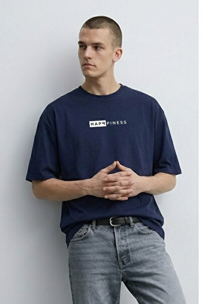 MATERIAL Ανδρικό μπλουζάκι με στάμπα και λαιμόκοψη ποδηλάτου, oversized, σε σ...