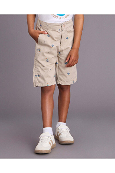 REDTAG Boys Beige Printed Twill Bermuda Shorts