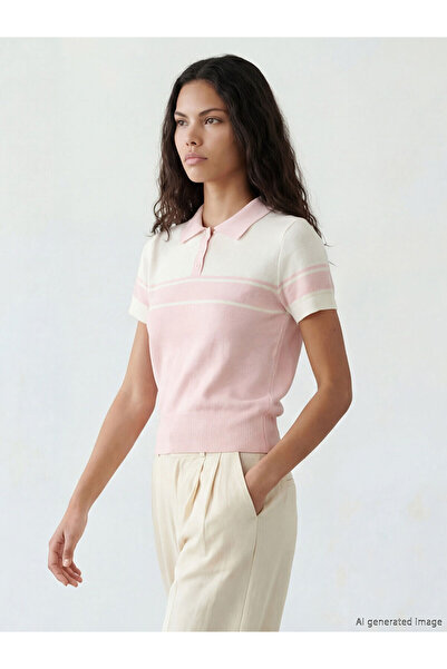 LC Waikiki Peak New Season Polo Neck Striped Women's Knitwear Sweater