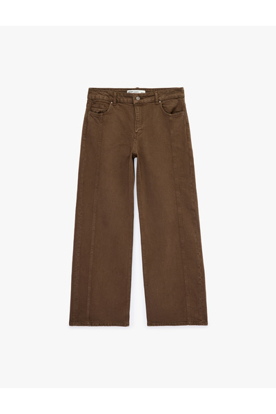 Koton Cotton Low Waist Ribbed Wide Leg Denim Trousers - Wide Leg Jeans