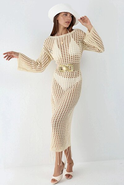 Hiccup 100% βαμβακερό διάτρητο μάξι πλεκτό φόρεμα παραλίας