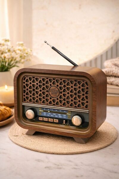 MEMİTA rt-736 usb am-sw-fm bluetooth tamamen ahşap şarjlı nostalji radyo
