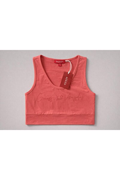 Guess Κοραλί κροπ τοπ με λογότυπο σε στυλ γραφής
