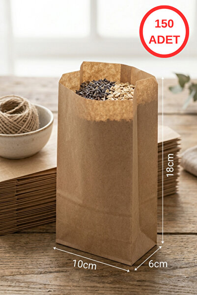 Lina Ticaret Pazarlama 150 Adet Kraft Kağıt Poşet - 10x6x18 cm Körüklü Kese K...
