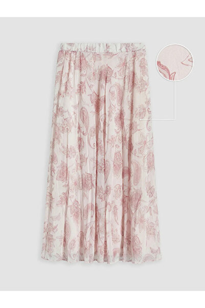 LC Waikiki Lcw Modest Pink Patterned Chiffon Pleated Skirt with Elastic Waist