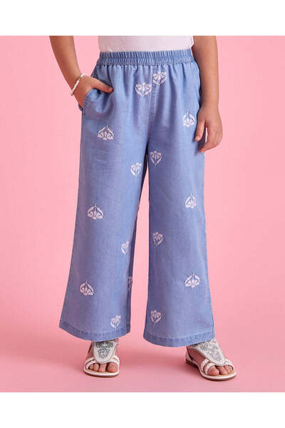 REDTAG Girls Blue Printed Casual Trousers