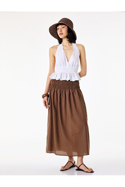 Koton Φούστα μίντι με λάστιχο στη μέση και κλος τελείωμα