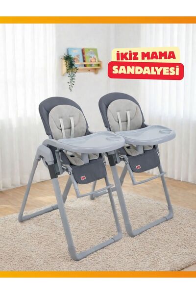 modabebekler İkiz Mama Sandalyesi 7 Kademeli Ayar Katlanır Çıkarılabilir Teps...