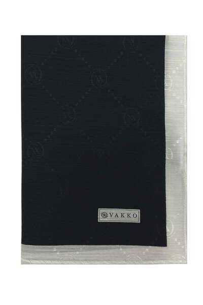 Vakko Cotton Silk Monogram Shawl 42140-Black and White