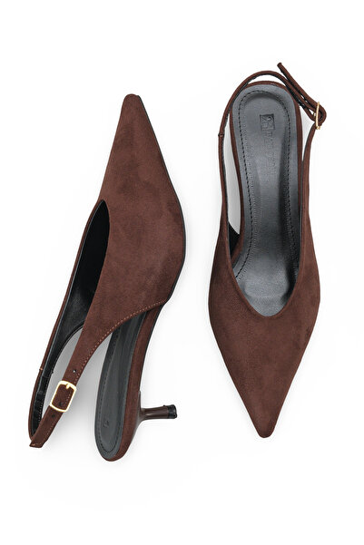 Bak Store Πικροκαφέ σουέντ γυναικεία παπούτσια με τακούνι και μυτερή μύτη