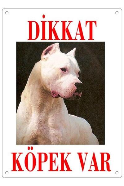 Genel Markalar Dikkat Köpek Var Uyarı Levhası (Renkli Dogo Argentino)