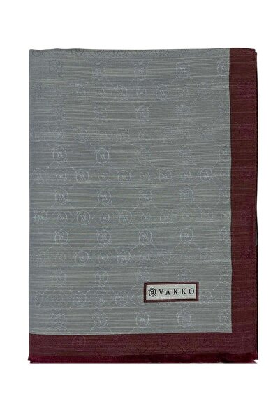 Vakko Cotton Silk Shawl - Striped Hologram - Gray Burgundy