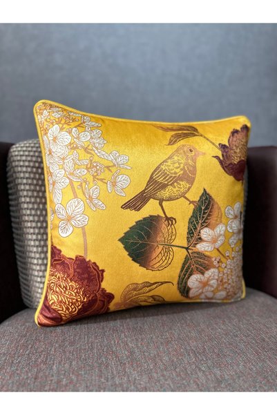 Fabricland Robin-9372 Imported Silk Velvet Yellow Floor Cushion Cover 43X43 Size