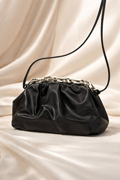 KZNovaStyle Women's Black Drawstring Chain Detailed Shoulder & Hand Bag Styli...