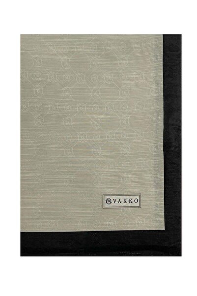 Vakko Cotton Silk Shawl - Striped Hologram - Stone Black