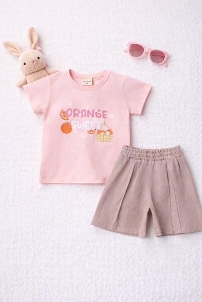 BABY SPORT Baby Girl T-Shirt Shorts Set Orange Printed Summer Cotton Set