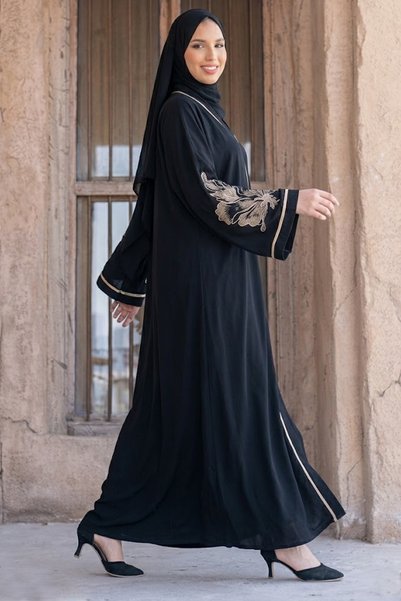 Muchmy Modern Black Abaya With Elegant Sleeve Embroidered Nida Fabric Muslim Women's Fashion Hijab Dress