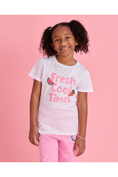 REDTAG Girls White Printed T Shirt