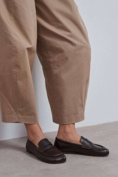 NİŞANTAŞI SHOES Audre Kahve Mat Penny Loafer Bantlı Mokasen Dikişli Küt Burun...
