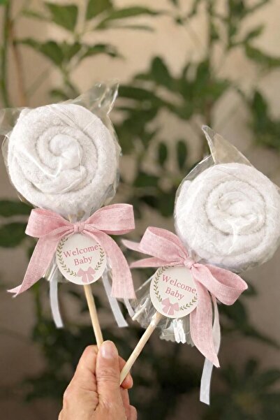S&R 5 Adet Bebek Hediyelik Lolipop Görünümlü Havlu Pembe Welcome Baby İngiliz...