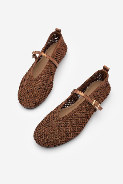 Marjin Γυναικείες μπαλαρίνες με στρογγυλή μύτη Mary Jane, πλεκτές στο χέρι, μ...