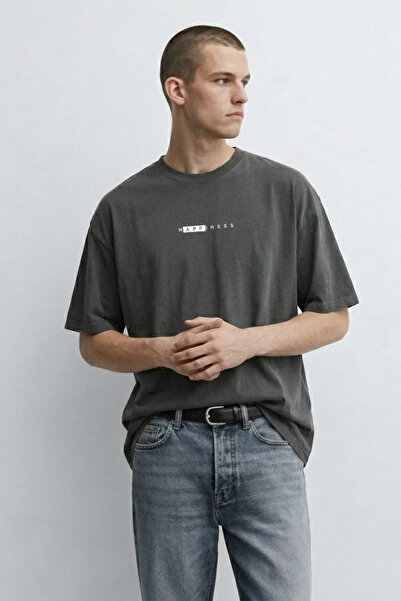 MATERIAL Ανδρικό μπλουζάκι με στάμπα, με λαιμόκοψη ποδηλάτου, oversized, καπν...