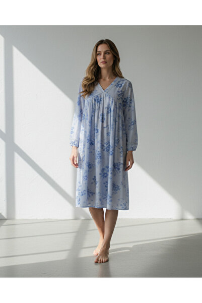 REDTAG Women Blue Printed Night Gown