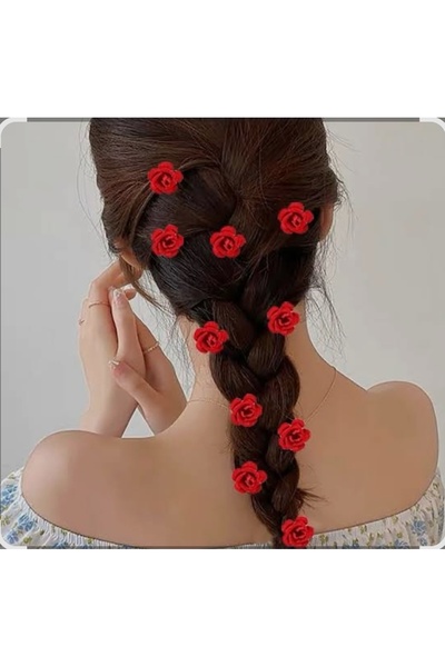 LO ADORO Κόκκινο τριαντάφυλλο 8 τεμαχίων Σκουλαρίκια μαλλιών Αξεσουάρ μαλλιών