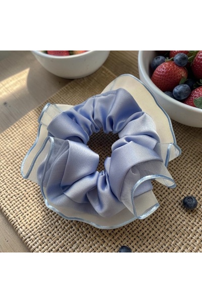 ALS Tasarım Dünyası Açık Mavi Renk Kenarları Tül Detaylı Scrunchie Büyük Boy ...