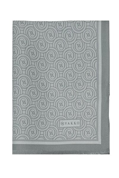Vakko Twill İpek Şal - Helezon Monogram - Gri Füme