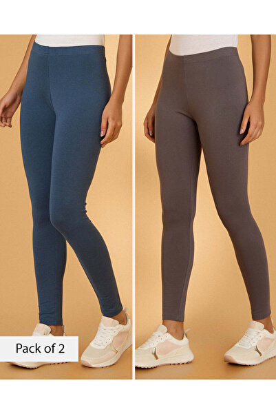 REDTAG Women Blue And Brown Pack of 2 Leggings
