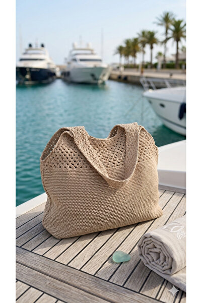 Sea Style Μεσογειακή υφασμένη χειροποίητη πλεκτή τσάντα ώμου μεγάλου όγκου