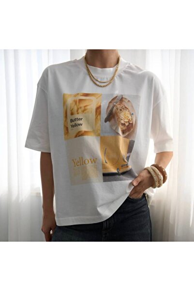 Serpirella Butik Κίτρινο μπλουζάκι με στάμπα και λαιμόκοψη ποδηλάτου