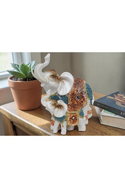 ELSELİFE Lüks Ayna ve İşlemeli Anne Yavru Fil Heykeli Feng Shui Şans Getiren ...