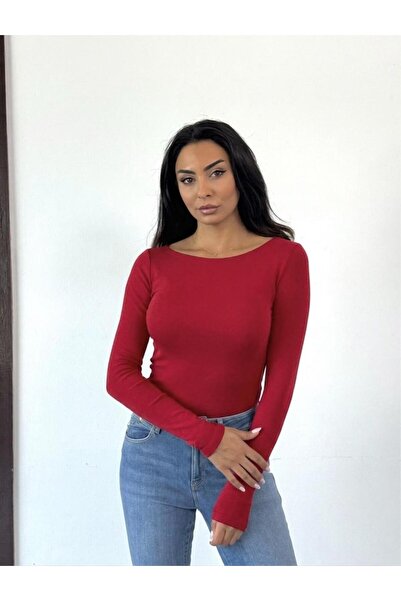 4Soul Boat Neck Long Sleeve Top - Red