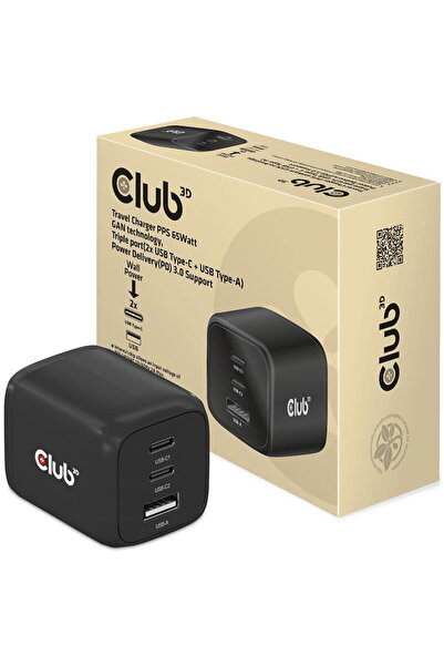 Club 3D Charger 2xUSB Type C, 1xUSB Type A, PD 65W