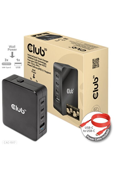 Club 3D Charger 3xUSB Type C, 1xUSB Type A, PD 140W