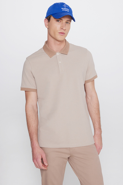 AC&Co / Altınyıldız Classics Ανδρικό μπλουζάκι με λαιμόκοψη πόλο, σε μπεζ-μιν...
