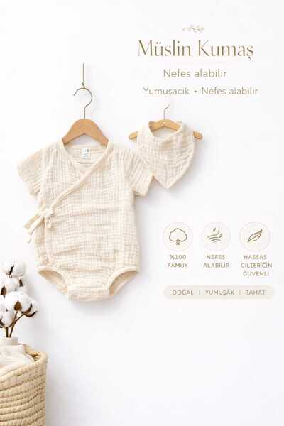 Babyzz %100 PAMUK MÜSLİN KUMAŞ ÖNLÜKLÜ, ÇITÇITLI BEBEK BODY