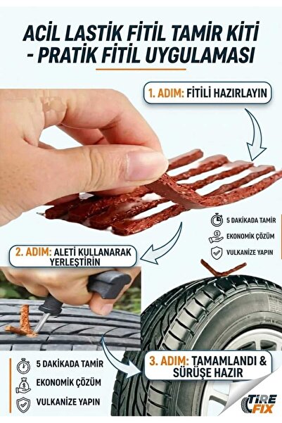 LOVYCO 5 Adet Acil Lastik Tamir Fitil Kiti 5 Dakikada Kesin Çözüm (Oto, Motor...
