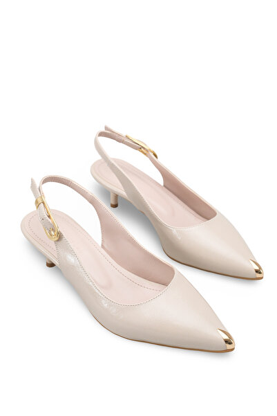 Bak Store Μπεζ τσαλακωμένο λουστρίνι γυναικεία παπούτσια με τακούνι kitten, μ...