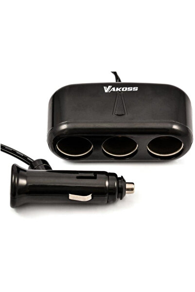 Vakoss TP-3263CK, Priză auto cu 3 ieșiri pentru brichete, 3A, Negru