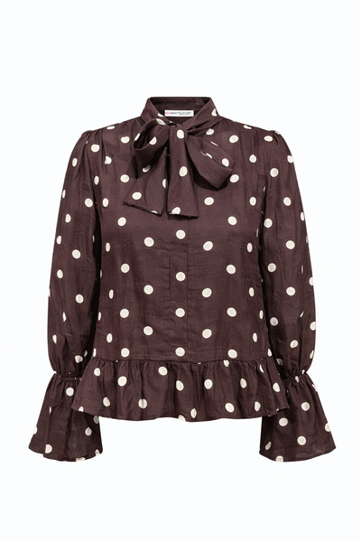 Mixray 4876 Γυναικεία μπλούζα με πουά σχέδιο, δεμένη με κασκόλ και λεπτομέρει...