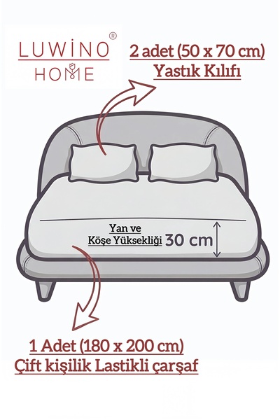 LUWİNO HOME Comfort Series Cotton Double Elastic Sheet Set (180 X 200 Cm, 30 cm Height)