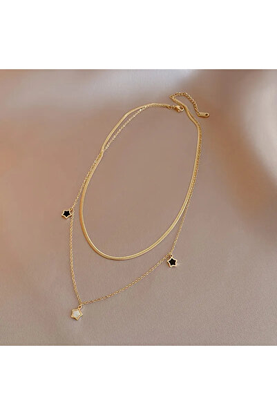 GlaMLo Accessories Χρυσό κολιέ από ανοξείδωτο ατσάλι με αστέρια, διπλό σχέδιο...