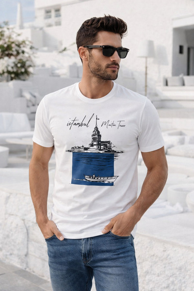Rich Ανδρικό βαμβακερό μπλουζάκι με στάμπα Istanbul σε λευκό χρώμα
