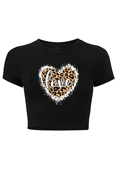 BRZ COLLECTION Γυναικείο μπλουζάκι Love Leopard Crop Μαύρο