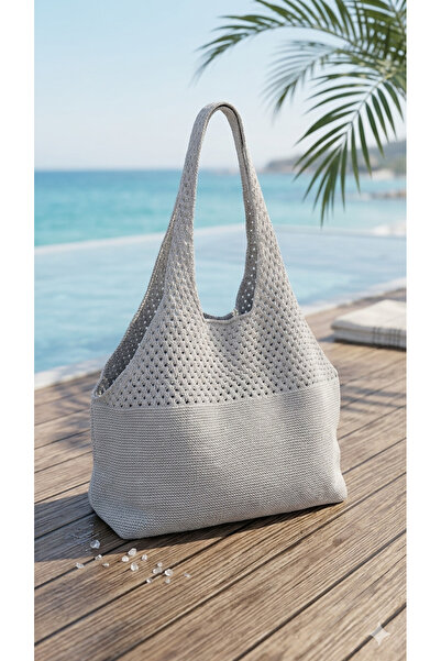 Sea Style Μεσογειακή υφασμένη χειροποίητη πλεκτή τσάντα ώμου μεγάλου όγκου